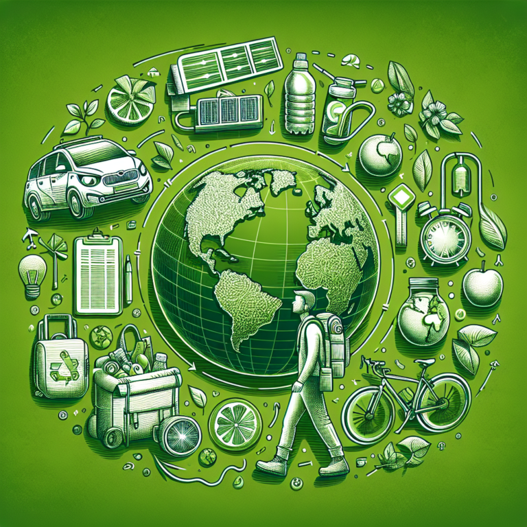 a green and white illustration of a globe with a person walking